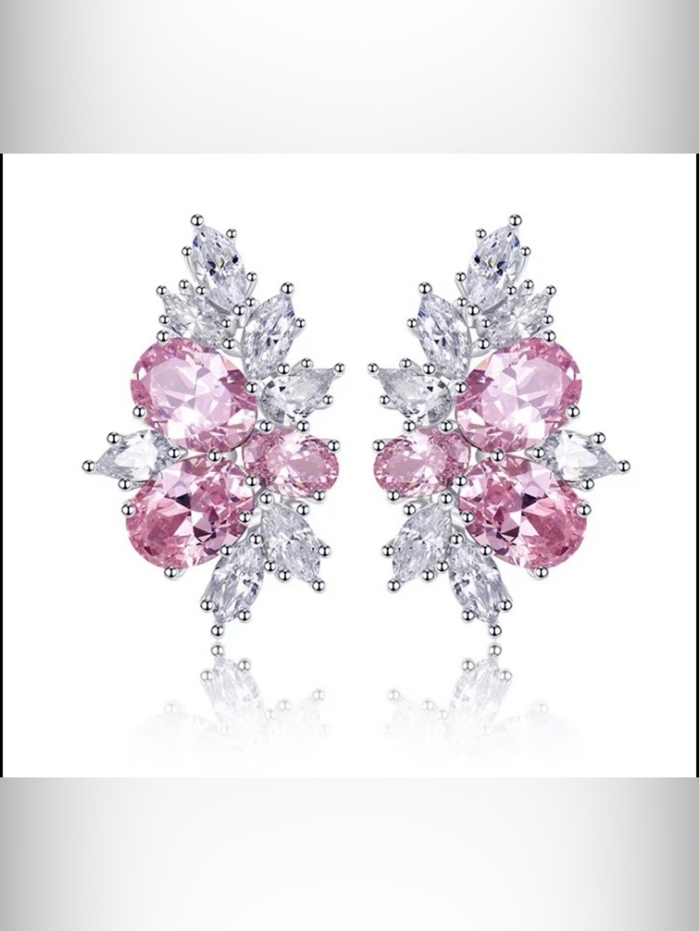 Pink Zirconia & Sapphire Floral Cluster Earrings - Women Jewelry